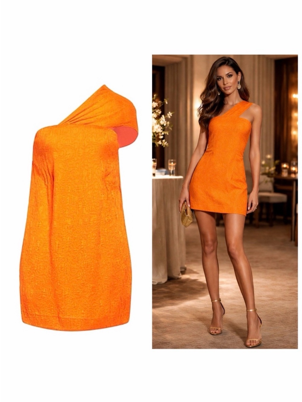 Patou Orange Mini Dress Jacquard One Shoulder 4 Cocktail Wedding Guest NWT 🟠